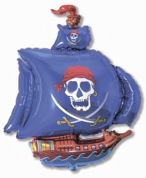 Фольгированный шарик "Пиратский корабль синий"